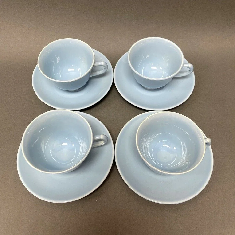 Vintage TS&T Taylor Smith & T Lu-Ray Pastels Blue Cups and Saucers Lot‎ of 8